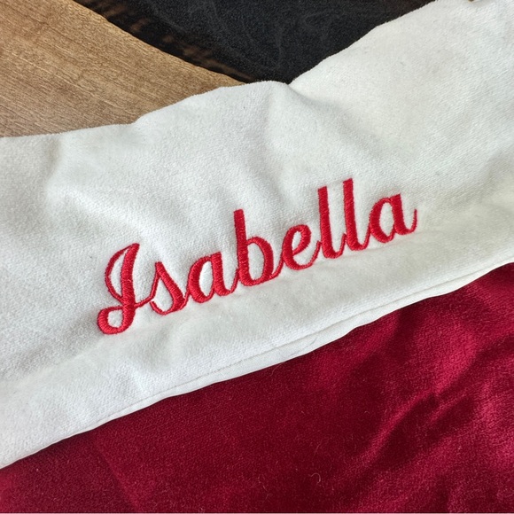 Pottery Barn Red Velvet X-Large Holiday Christmas Stocking Monogrammed Isabella - Picture 2 of 7